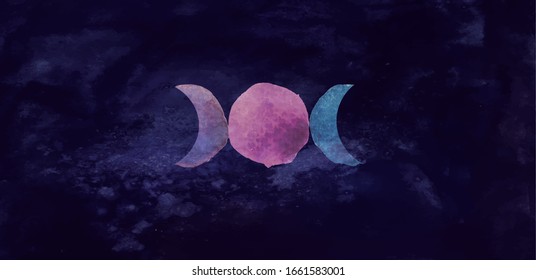 Occult symbol triple moon isolated on dark background. Magic vector decorative elements svg