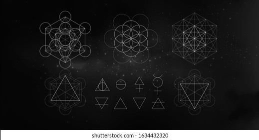 Occult symbols isolated on dark background. Magic vector elements