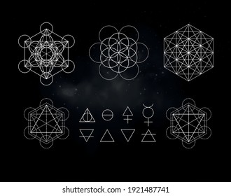 Occult symbols isolated on dark background. Magic vector decorative set