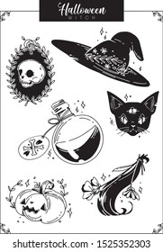 Occult witch objects. halloween elements