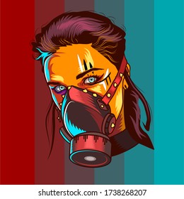 An occult woman with a painting on her face in a mask with spikes