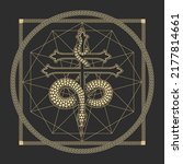 Occultic Medieaval Esoteric Symbol of wisdom Snake on a cross. Vector Illustration