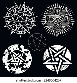 occultic sign with pentagram, grunge vintage design t shirts