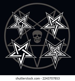 occultic sign with pentagram skull, grunge vintage design t shirts