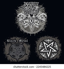 occultic sign with pentagram skull, grunge vintage design t shirts