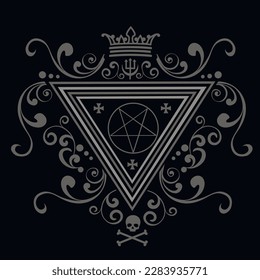 occultic sign with pentagram and skull, grunge vintage design t shirts
