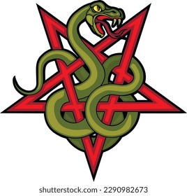 
occultic sign with pentogram and snake, grunge vintage design t shirts
