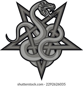 
occultic sign with pentogram and snake, grunge vintage design t shirts

