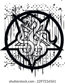 occultic sign with pentogram and snake, grunge vintage design t shirts