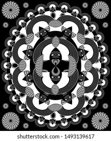 Occultic tribal vector poster, black and white graphics 