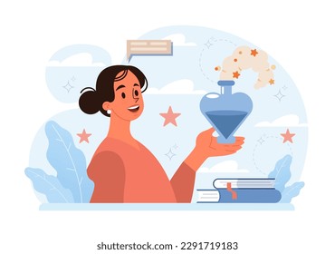 Occultism concept. Character performing witchcraft rituals, sorcery and magic. Astrology, tarot fortune-telling and love spelling. Modern and traditional spiritual practises. Flat vector illustration