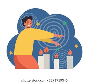 Occultism concept. Character performing witchcraft rituals, sorcery and magic. Astrology, tarot fortune-telling and love spelling. Modern and traditional spiritual practises. Flat vector illustration