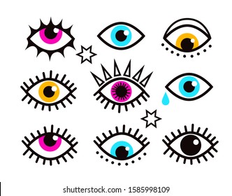 Occultism eyes isolated on a white background. Spirituality eye of Providence. Occult mystic esoteric sign or emblem. Masonic symbol. Vector stock illustration. 