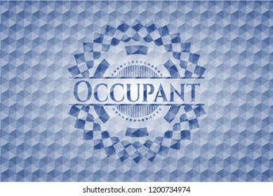 Occupant blue emblem with geometric pattern.