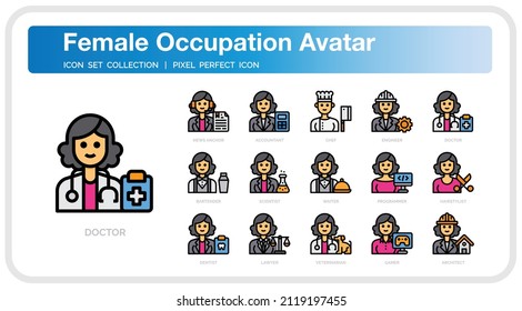 Occupation Avatar Icons Set. UI Pixel Perfect Well-crafted Vector Thin Line Icons. The illustrations are a vector.
