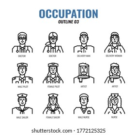 Occupation Avatar outline icon set03. 