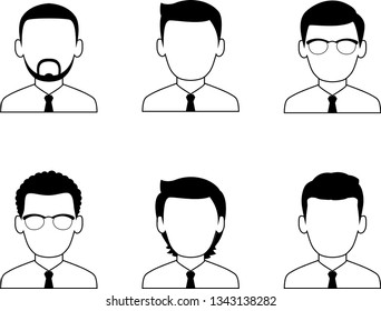 Occupation avatars of different manager. Collection of various avatars of male. Set of different business avatar man in black and white color palette.
