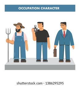 Occupation Character Design of Farmer Photographer and Business Man Illustration Vector