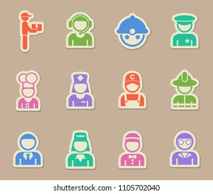 occupation color vector icons on paper stickers