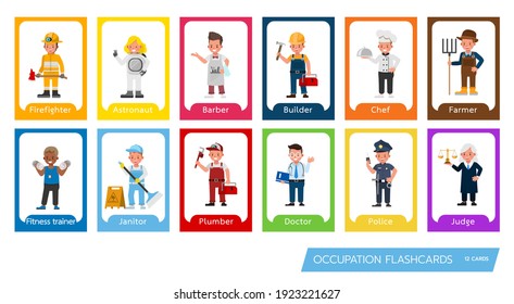 occupation flashcards character vector design for kids.