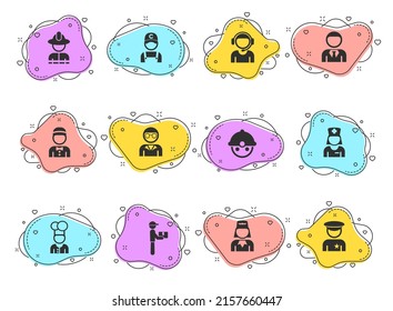 iconos de vector de glifo de ocupación en formas de burbuja de color aisladas en fondo blanco. conjunto de iconos de ocupación para diseño web, aplicaciones móviles y diseño ui