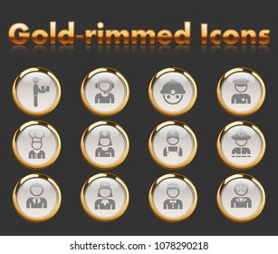 occupation gold-rimmed vector icons with black background