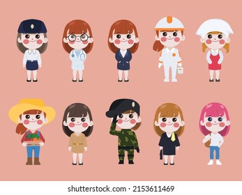 Occupation and government worker profession cartoon character design vector set. Cute cartoon people in job.