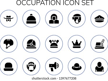 occupation icon set. 15 filled occupation icons.  Simple modern icons about  - Hat, Helmet, Pharmacist, Police hat, Promotion, Salesman
