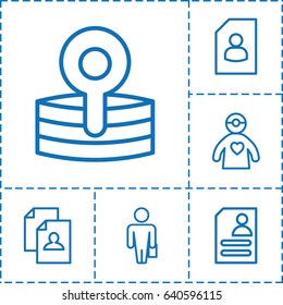 Occupation icon. set of 6 occupation outline icons such as resume, medical reflector, doctor with medical reflector