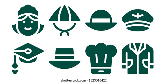 Occupation Icon Set. 8 Filled Occupation Icons.  Simple Modern Icons About  - Unemployed, Maid, Hat, Chef, Lab Coat