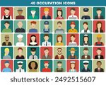 Occupation icon set. People of different occupations. Professions set. Avatar icons. Vector illustration