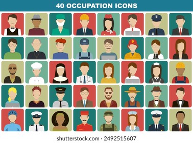 Occupation icon set. People of different occupations. Professions set. Avatar icons. Vector illustration