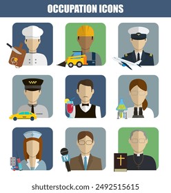 Occupation icon set. People of different occupations. Professions set. Avatar icons. Vector illustration