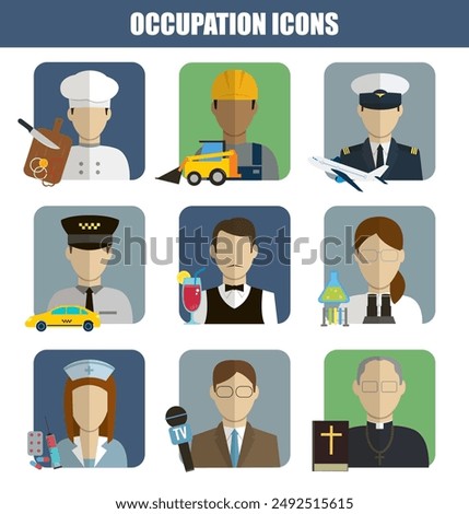 Occupation icon set. People of different occupations. Professions set. Avatar icons. Vector illustration
