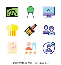 occupation icon set. vector set about graphic tool, chef, modern chair and graphics icons set.