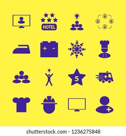 occupation icon. occupation vector icons set chef cap, group idea, happy man bulb and ambulance car