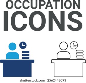 Occupation icons. Headhunting, career, resume, job hiring, candidate, and human resource icons. Solid icon collection.