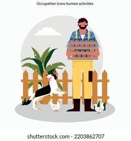 Occupation icons human activities sketch cartoon characters