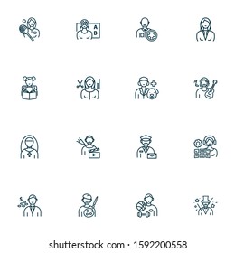 Occupation icons line style set with manager woman, sportsman, vet and other training elements. Isolated vector illustration occupation icons.