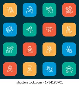 Occupation icons line style set with teacher woman, karate woman, operator and other spaceman elements. Isolated vector illustration occupation icons.