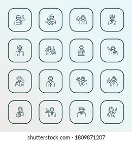 Occupation icons line style set with designer, captain, fireman and other medical worker elements. Isolated vector illustration occupation icons.