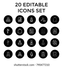 Occupation icons. set of 20 editable outline occupation icons such as hairdresser peignoir, casino girl, maid, resume. best quality occupation elements in trendy style.