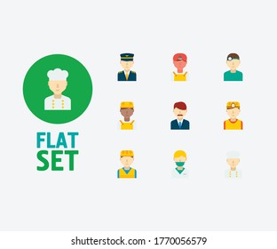 Occupation icons set. African worker and occupation icons with nurse, construction worker and indian worker. Set of businessman for web app logo UI design.