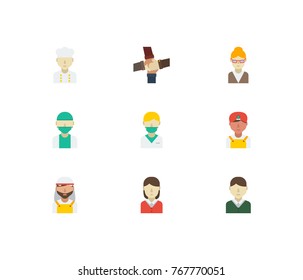 Occupation icons set with chef, indian worker and doctor elements. Set of occupation icons also including indian man sign for your web app logo UI design.