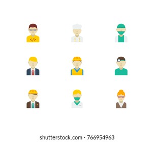 Occupation icons set with doctor, computer programmer and manager elements. Set of occupation icons also including builder sign for your web app logo UI design.