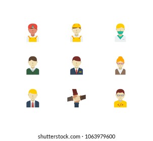 Occupation icons set. Hotel receptionist and occupation icons with teamwork, indian worker and white worker. Set of corporate for web app logo UI design.