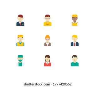 Occupation icons set. Hotel receptionist and occupation icons with african worker, doctor and teacher. Set of director for web app logo UI design.
