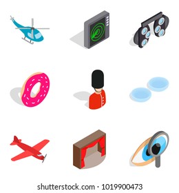 Occupation icons set. Isometric set of 9 occupation vector icons for web isolated on white background