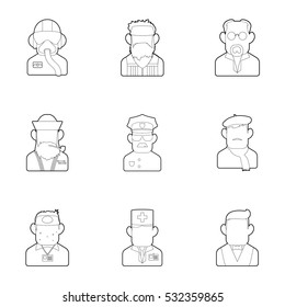 Occupation icons set. Outline illustration of 9 occupation vector icons for web