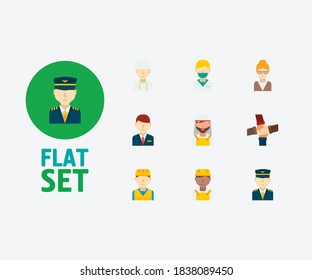 Besetzte Symbole. Teamwork und Beruf Symbole mit Küchenchef, Krankenschwester und Arab-Mitarbeiter. Set von Empfang für Web-App-Logo UI-Design.